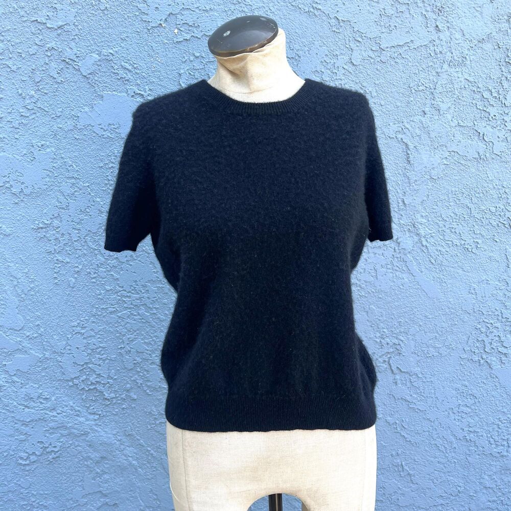 Short Sleeve Cashmere Sweater black Vintage mod top Small